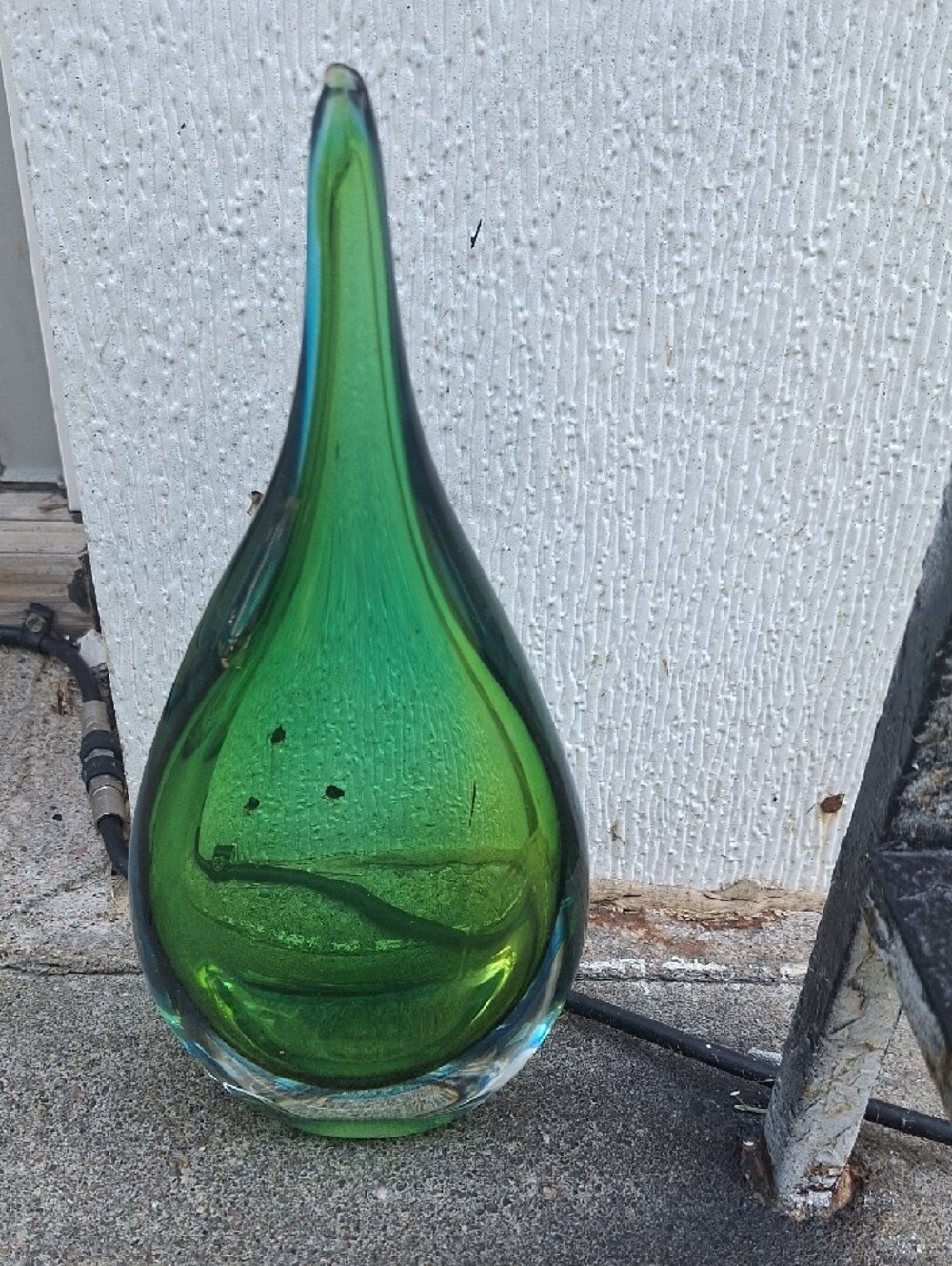 Hand-Blown Green Glass Teardrop Sculpture - Decorative Art Accent,very Nice .